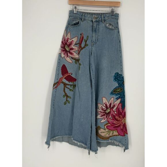 FARM Rio Denim - FARM Rio Wide-Leg Embroidered Jeans
